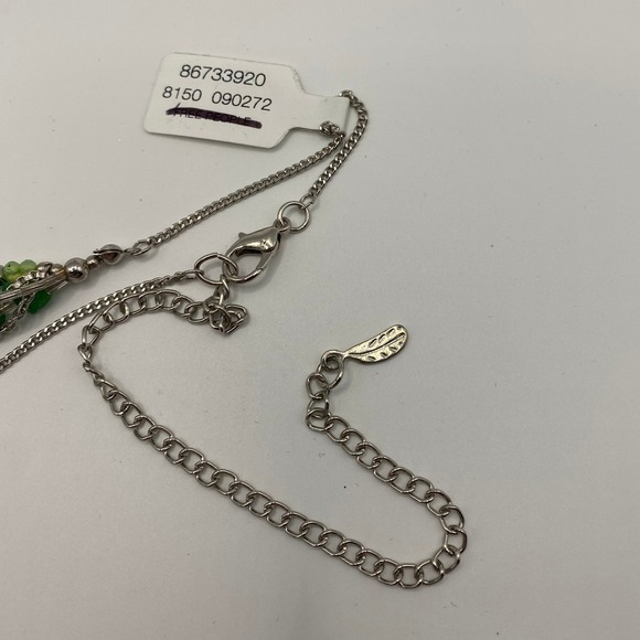 NEW Free People Aurelia Layered Necklace Jade Colored Silver Tone Adjustable - Picture 3 of 4
